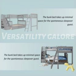Gray Twin Over Full L-Shaped Bunk Bed with 3-Drawers, Ladder and Staircase by SUNRINX -Furniture Store gray sunrinx bunk beds mg4 22we 44 1000
