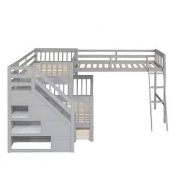 Gray Twin Over Full L-Shaped Bunk Bed with 3-Drawers, Ladder and Staircase by SUNRINX -Furniture Store gray sunrinx bunk beds mg4 22we c3 1000