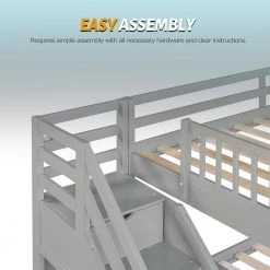 Gray Twin Over Full L-Shaped Bunk Bed with 3-Drawers, Ladder and Staircase by SUNRINX -Furniture Store gray sunrinx bunk beds mg4 22we fa 1000