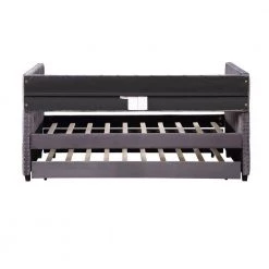 Gray Twin Daybed with Trundle, Upholstered Tufted Sofa Bed with Nailhead Trim by SUNRINX -Furniture Store gray sunrinx daybeds mg4 6we 1f 1000