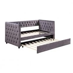 Gray Twin Daybed with Trundle, Upholstered Tufted Sofa Bed with Nailhead Trim by SUNRINX -Furniture Store gray sunrinx daybeds mg4 6we 31 1000
