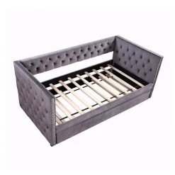 Gray Twin Daybed with Trundle, Upholstered Tufted Sofa Bed with Nailhead Trim by SUNRINX -Furniture Store gray sunrinx daybeds mg4 6we 44 1000