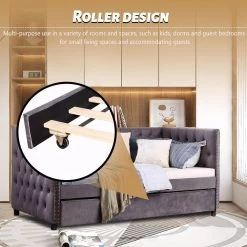 Gray Twin Daybed with Trundle, Upholstered Tufted Sofa Bed with Nailhead Trim by SUNRINX -Furniture Store gray sunrinx daybeds mg4 6we fa 1000