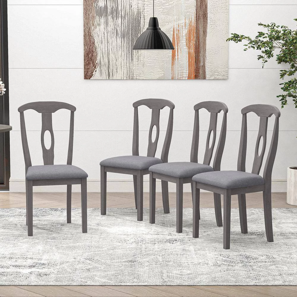 Grey Rustic Wood Padded Dining Chairs (Set of 4) by SUNRINX 10 Grey Rustic Wood Padded Dining Chairs (Set of 4) by SUNRINX - Image 10