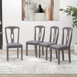 Grey Rustic Wood Padded Dining Chairs (Set of 4) by SUNRINX