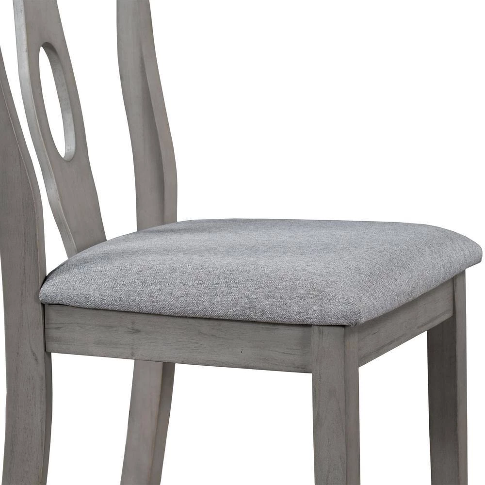 Grey Rustic Wood Padded Dining Chairs (Set of 4) by SUNRINX 3 Grey Rustic Wood Padded Dining Chairs (Set of 4) by SUNRINX - Image 3