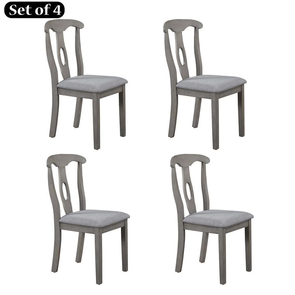 Grey Rustic Wood Padded Dining Chairs (Set of 4) by SUNRINX 4 Grey Rustic Wood Padded Dining Chairs (Set of 4) by SUNRINX - Image 4