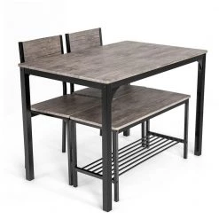 4-Pieces Rustic Dining Table Set with 2 Chairs and Bench-Gray by SUNRINX