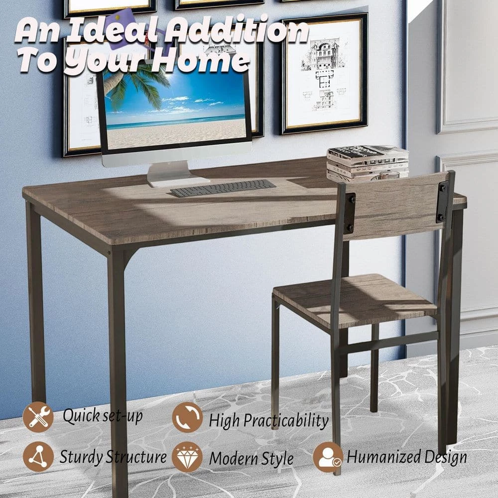 4-Pieces Rustic Dining Table Set with 2 Chairs and Bench-Gray by SUNRINX 3 4-Pieces Rustic Dining Table Set with 2 Chairs and Bench-Gray by SUNRINX - Image 3