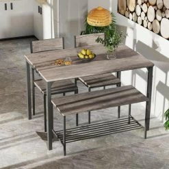 4-Pieces Rustic Dining Table Set with 2 Chairs and Bench-Gray by SUNRINX 13 4-Pieces Rustic Dining Table Set with 2 Chairs and Bench-Gray by SUNRINX -Furniture Store gray sunrinx dining room sets mg6 8bd c3 1000