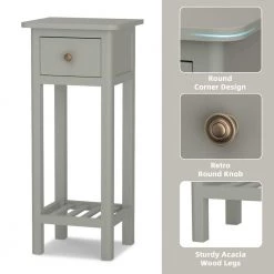 Simplistic Gray End Bedside Table with Drawer by SUNRINX 12 Simplistic Gray End Bedside Table with Drawer by SUNRINX -Furniture Store gray sunrinx end side tables mg5668we 4f 1000