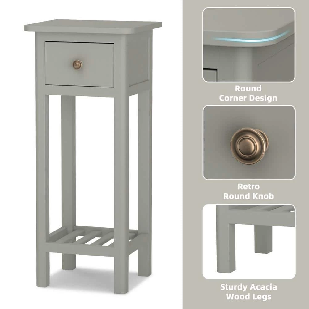 Simplistic Gray End Bedside Table with Drawer by SUNRINX 4 Simplistic Gray End Bedside Table with Drawer by SUNRINX - Image 4