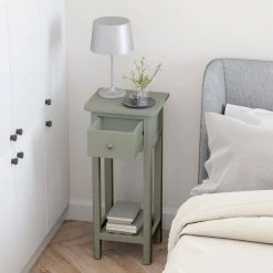 Simplistic Gray End Bedside Table with Drawer by SUNRINX