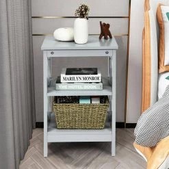 16 in. W 3-Tier Gray Nightstand Sofa Side End Accent Table by SUNRINX -Furniture Store gray sunrinx end side tables mg5679we 44 1000