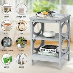 16 in. W 3-Tier Gray Nightstand Sofa Side End Accent Table by SUNRINX -Furniture Store gray sunrinx end side tables mg5679we 66 1000