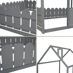 Gray Full Size Wood Bed House Bed Frame with Fence by SUNRINX -Furniture Store gray sunrinx kids beds mg4 38we 4f 1000