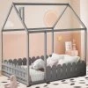 Gray Full Size Wood Bed House Bed Frame with Fence by SUNRINX