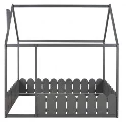 Gray Full Size Wood Bed House Bed Frame with Fence by SUNRINX -Furniture Store gray sunrinx kids beds mg4 38we c3 1000