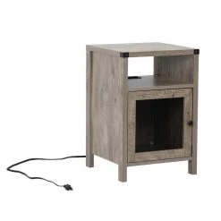 Retro Gray Farmhouse Nightstand with Power Outlets and USB Ports by SUNRINX