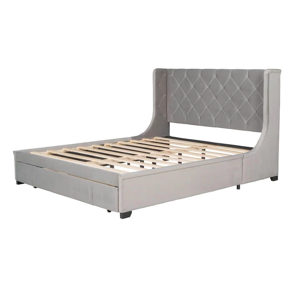 Gray Bed Frame Queen Velvet Upholstered Platform Bed with Storage by SUNRINX 5 Gray Bed Frame Queen Velvet Upholstered Platform Bed with Storage by SUNRINX - Image 5