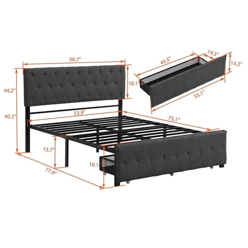 Gray Bed Frame Full Bed Metal Platform Bed with a Big Drawer by SUNRINX 8 Gray Bed Frame Full Bed Metal Platform Bed with a Big Drawer by SUNRINX - Image 8