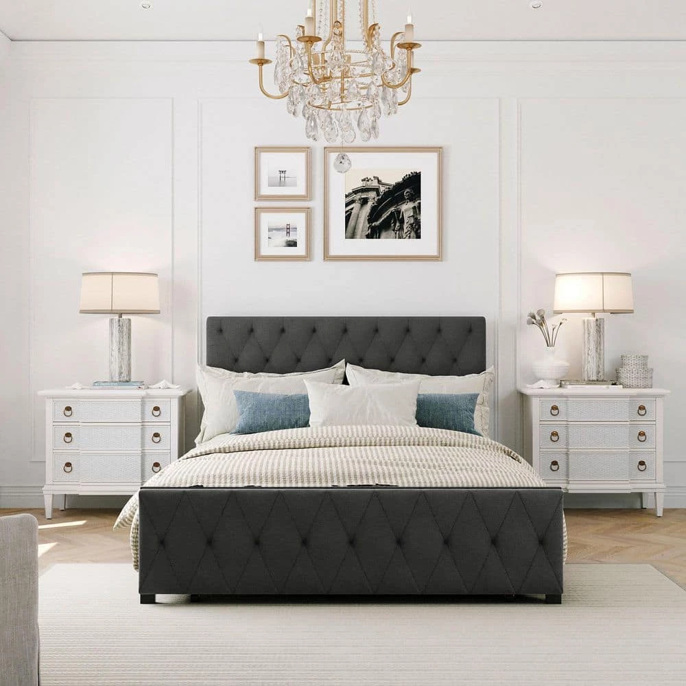 Gray Bed Frame Full Bed Metal Platform Bed with a Big Drawer by SUNRINX 3 Gray Bed Frame Full Bed Metal Platform Bed with a Big Drawer by SUNRINX - Image 3