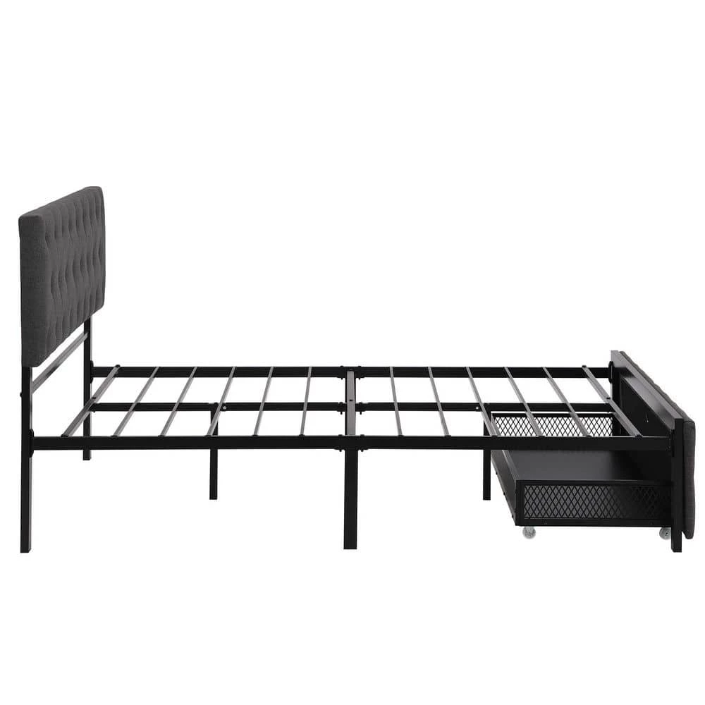 Gray Bed Frame Full Bed Metal Platform Bed with a Big Drawer by SUNRINX 2 Gray Bed Frame Full Bed Metal Platform Bed with a Big Drawer by SUNRINX - Image 2