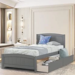Gray Bed Frame Twin Platform Bed with 2-Drawers by SUNRINX -Furniture Store gray sunrinx platform beds mg4 47we 31 1000