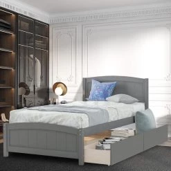 Gray Bed Frame Twin Platform Bed with 2-Drawers by SUNRINX -Furniture Store gray sunrinx platform beds mg4 47we c3 1000