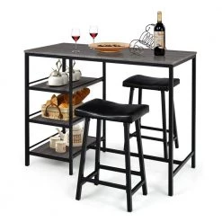 3 Pieces Counter Height Dining Bar Table Set with 2 Stools and 3 Storage Shelves-Black by SUNRINX 12 3 Pieces Counter Height Dining Bar Table Set with 2 Stools and 3 Storage Shelves-Black by SUNRINX -Furniture Store grey black sunrinx dining room sets mg6 35bd 40 1000