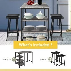 3 Pieces Counter Height Dining Bar Table Set with 2 Stools and 3 Storage Shelves-Black by SUNRINX 16 3 Pieces Counter Height Dining Bar Table Set with 2 Stools and 3 Storage Shelves-Black by SUNRINX -Furniture Store grey black sunrinx dining room sets mg6 35bd 44 1000
