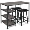 3 Pieces Counter Height Dining Bar Table Set with 2 Stools and 3 Storage Shelves-Black by SUNRINX