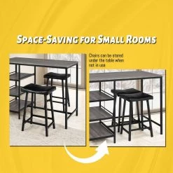 3 Pieces Counter Height Dining Bar Table Set with 2 Stools and 3 Storage Shelves-Black by SUNRINX 18 3 Pieces Counter Height Dining Bar Table Set with 2 Stools and 3 Storage Shelves-Black by SUNRINX -Furniture Store grey black sunrinx dining room sets mg6 35bd 76 1000