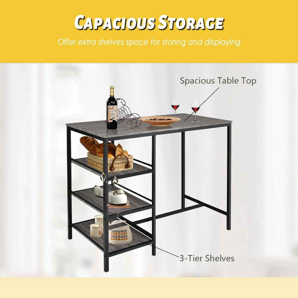 3 Pieces Counter Height Dining Bar Table Set with 2 Stools and 3 Storage Shelves-Black by SUNRINX 8 3 Pieces Counter Height Dining Bar Table Set with 2 Stools and 3 Storage Shelves-Black by SUNRINX - Image 8