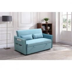 57 in. Wide Square Arm Polyester Fabric Straight Sofa, 2-Seat Leisure Broaching Machine Light Blue by Edendirect -Furniture Store light blue edendirect sofas couches hzlgra220113002 1f 1000
