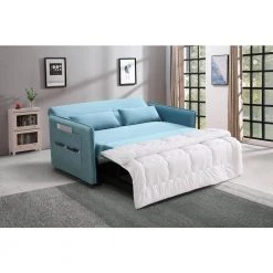 57 in. Wide Square Arm Polyester Fabric Straight Sofa, 2-Seat Leisure Broaching Machine Light Blue by Edendirect -Furniture Store light blue edendirect sofas couches hzlgra220113002 31 1000