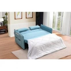 57 in. Wide Square Arm Polyester Fabric Straight Sofa, 2-Seat Leisure Broaching Machine Light Blue by Edendirect -Furniture Store light blue edendirect sofas couches hzlgra220113002 4f 1000