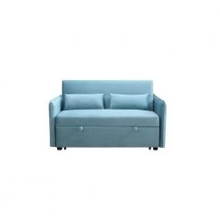 57 in. Wide Square Arm Polyester Fabric Straight Sofa, 2-Seat Leisure Broaching Machine Light Blue by Edendirect