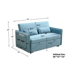 57 in. Wide Square Arm Polyester Fabric Straight Sofa, 2-Seat Leisure Broaching Machine Light Blue by Edendirect -Furniture Store light blue edendirect sofas couches hzlgra220113002 c3 1000
