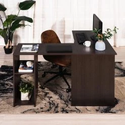 47.2 in. Length-Dark Brown Corner Computer Desk L-Shaped with 2-Storage Shelves and Hutches and Adjustable by Edendirect -Furniture Store light brown edendirect computer desks gp00ra210918014 31 1000