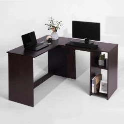 47.2 in. Length-Dark Brown Corner Computer Desk L-Shaped with 2-Storage Shelves and Hutches and Adjustable by Edendirect -Furniture Store light brown edendirect computer desks gp00ra210918014 fa 1000