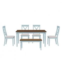 6-Piece Light Green Dining Table set with Bench by SUNRINX -Furniture Store light green brown sunrinx dining room sets cs mg2 15we c3 1000