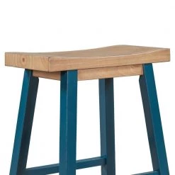 Farmhouse Rustic Counter Height Wood Kitchen Dining Stools(Set of 2) by SUNRINX -Furniture Store light walnut blue sunrinx bar stools mg2 8we 44 1000