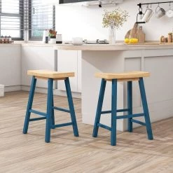 Farmhouse Rustic Counter Height Wood Kitchen Dining Stools(Set of 2) by SUNRINX