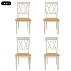 Natural Distressed White X-Back Wood Breakfast Nook Dining Chairs (Set of 4) by SUNRINX -Furniture Store natural distressed white sunrinx dining chairs mg2 22we 31 1000