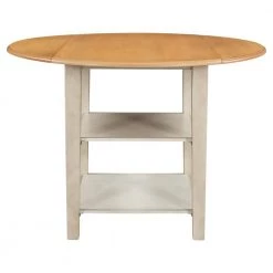 Farmhouse Wooden Round Drop Leaf DiningTable Set with 2-tier Storage Shelves and 4 Cross Back Chairs by SUNRINX -Furniture Store natural distressed white sunrinx dining room sets mg2 23we fa 1000