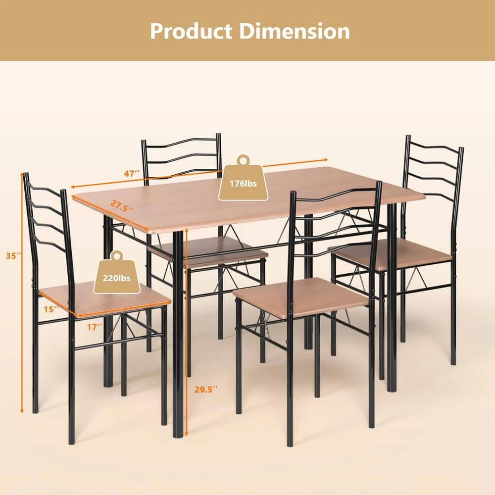 5-Piece Wood Metal Dining Table Set with 4 Chairs by SUNRINX 6 5-Piece Wood Metal Dining Table Set with 4 Chairs by SUNRINX - Image 6