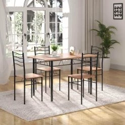 5-Piece Wood Metal Dining Table Set with 4 Chairs by SUNRINX