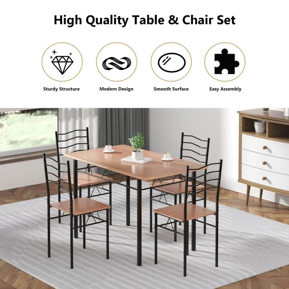 5-Piece Wood Metal Dining Table Set with 4 Chairs by SUNRINX 3 5-Piece Wood Metal Dining Table Set with 4 Chairs by SUNRINX - Image 3