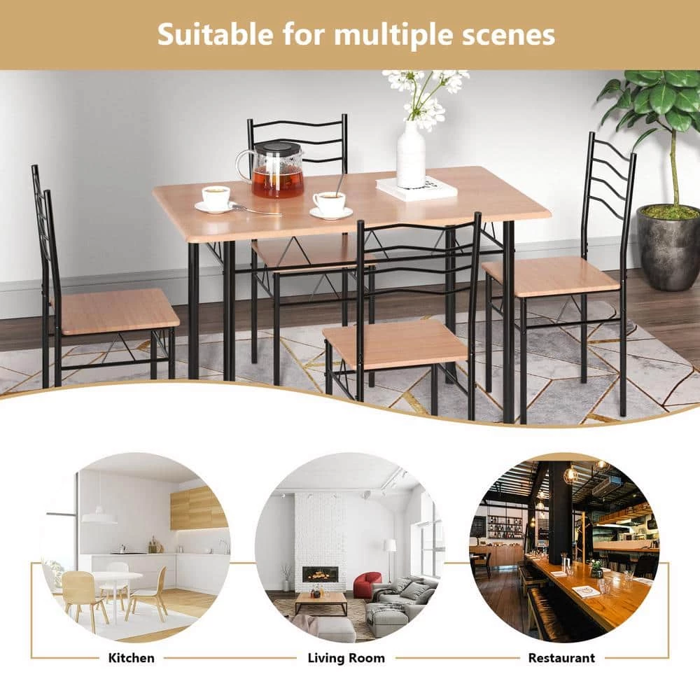 5-Piece Wood Metal Dining Table Set with 4 Chairs by SUNRINX 8 5-Piece Wood Metal Dining Table Set with 4 Chairs by SUNRINX - Image 8
